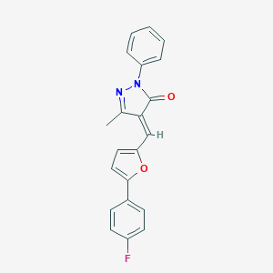 molecular formula C21H15FN2O2 B304906 4-{[5-(4-fluorophenyl)-2-furyl]methylene}-5-methyl-2-phenyl-2,4-dihydro-3H-pyrazol-3-one 