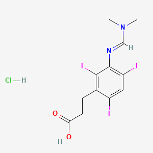 molecular formula C12H14ClI3N2O2 B3049066 3-(3-{[(Dimethylamino)methylene]amino}-2,4,6-triiodophenyl)propanoic acid hydrochloride CAS No. 1923-75-7