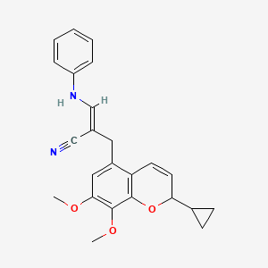 molecular formula C24H24N2O3 B3049067 2-((2-Cyclopropyl-7,8-dimethoxy-2h-chromen-5-yl)methyl)-3-(phenylamino)acrylonitrile CAS No. 192315-08-5