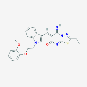 molecular formula C25H23N5O3S B304907 2-ethyl-5-imino-6-({1-[2-(2-methoxyphenoxy)ethyl]-1H-indol-3-yl}methylene)-5,6-dihydro-7H-[1,3,4]thiadiazolo[3,2-a]pyrimidin-7-one 