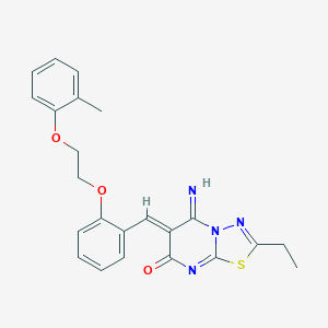 molecular formula C23H22N4O3S B304908 2-ethyl-5-imino-6-{2-[2-(2-methylphenoxy)ethoxy]benzylidene}-5,6-dihydro-7H-[1,3,4]thiadiazolo[3,2-a]pyrimidin-7-one 