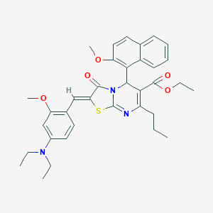 molecular formula C35H39N3O5S B304909 ethyl 2-[4-(diethylamino)-2-methoxybenzylidene]-5-(2-methoxy-1-naphthyl)-3-oxo-7-propyl-2,3-dihydro-5H-[1,3]thiazolo[3,2-a]pyrimidine-6-carboxylate 