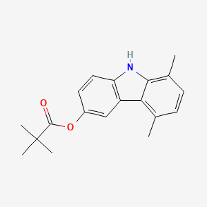 molecular formula C19H21NO2 B3049097 Propanoic acid, 2,2-dimethyl-, 5,8-dimethyl-9H-carbazol-3-yl ester CAS No. 194163-24-1