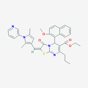 molecular formula C35H34N4O4S B304910 ethyl 2-{[2,5-dimethyl-1-(3-pyridinyl)-1H-pyrrol-3-yl]methylene}-5-(2-methoxy-1-naphthyl)-3-oxo-7-propyl-2,3-dihydro-5H-[1,3]thiazolo[3,2-a]pyrimidine-6-carboxylate 