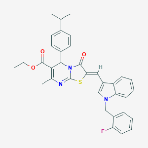 molecular formula C35H32FN3O3S B304912 ethyl 2-{[1-(2-fluorobenzyl)-1H-indol-3-yl]methylene}-5-(4-isopropylphenyl)-7-methyl-3-oxo-2,3-dihydro-5H-[1,3]thiazolo[3,2-a]pyrimidine-6-carboxylate 