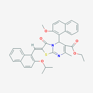 molecular formula C35H32N2O5S B304913 ethyl 2-[(2-isopropoxy-1-naphthyl)methylene]-5-(2-methoxy-1-naphthyl)-7-methyl-3-oxo-2,3-dihydro-5H-[1,3]thiazolo[3,2-a]pyrimidine-6-carboxylate 