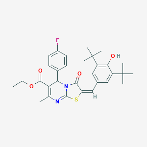 molecular formula C31H35FN2O4S B304917 ethyl 2-(3,5-ditert-butyl-4-hydroxybenzylidene)-5-(4-fluorophenyl)-7-methyl-3-oxo-2,3-dihydro-5H-[1,3]thiazolo[3,2-a]pyrimidine-6-carboxylate 