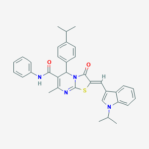 molecular formula C35H34N4O2S B304921 2-[(1-isopropyl-1H-indol-3-yl)methylene]-5-(4-isopropylphenyl)-7-methyl-3-oxo-N-phenyl-2,3-dihydro-5H-[1,3]thiazolo[3,2-a]pyrimidine-6-carboxamide 