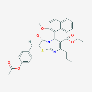 molecular formula C32H30N2O6S B304925 ethyl 2-[4-(acetyloxy)benzylidene]-5-(2-methoxy-1-naphthyl)-3-oxo-7-propyl-2,3-dihydro-5H-[1,3]thiazolo[3,2-a]pyrimidine-6-carboxylate 
