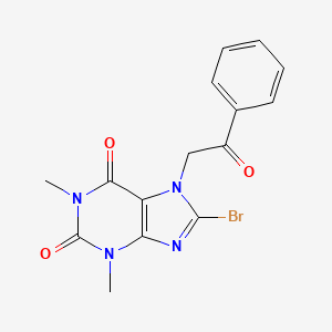 molecular formula C15H13BrN4O3 B3049253 8-Bromo-1,3-dimethyl-7-phenacyl-purine-2,6-dione CAS No. 19977-29-8
