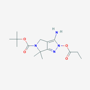 molecular formula C15H24N4O4 B3049279 tert-Butyl 3-amino-6,6-dimethyl-2-(propionyloxy)-4,6-dihydropyrrolo[3,4-c]pyrazole-5(2H)-carboxylate CAS No. 2007916-02-9