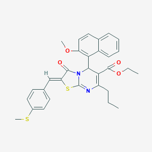 molecular formula C31H30N2O4S2 B304929 ethyl 5-(2-methoxy-1-naphthyl)-2-[4-(methylsulfanyl)benzylidene]-3-oxo-7-propyl-2,3-dihydro-5H-[1,3]thiazolo[3,2-a]pyrimidine-6-carboxylate 