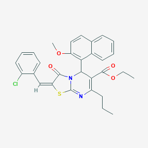 molecular formula C30H27ClN2O4S B304933 ethyl 2-(2-chlorobenzylidene)-5-(2-methoxy-1-naphthyl)-3-oxo-7-propyl-2,3-dihydro-5H-[1,3]thiazolo[3,2-a]pyrimidine-6-carboxylate 