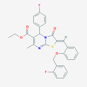 molecular formula C30H24F2N2O4S B304934 ethyl 2-{2-[(2-fluorobenzyl)oxy]benzylidene}-5-(4-fluorophenyl)-7-methyl-3-oxo-2,3-dihydro-5H-[1,3]thiazolo[3,2-a]pyrimidine-6-carboxylate 