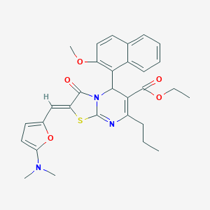 molecular formula C30H31N3O5S B304935 ethyl 2-{[5-(dimethylamino)-2-furyl]methylene}-5-(2-methoxy-1-naphthyl)-3-oxo-7-propyl-2,3-dihydro-5H-[1,3]thiazolo[3,2-a]pyrimidine-6-carboxylate 