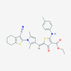 molecular formula C30H29N3O3S2 B304936 ethyl (5Z)-5-[[1-(3-cyano-4,5,6,7-tetrahydro-1-benzothiophen-2-yl)-2,5-dimethylpyrrol-3-yl]methylidene]-2-(4-methylanilino)-4-oxothiophene-3-carboxylate 