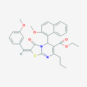 molecular formula C31H30N2O5S B304937 ethyl 2-(3-methoxybenzylidene)-5-(2-methoxy-1-naphthyl)-3-oxo-7-propyl-2,3-dihydro-5H-[1,3]thiazolo[3,2-a]pyrimidine-6-carboxylate 