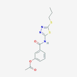 molecular formula C14H15N3O3S2 B304941 3-{[5-(Propylsulfanyl)-1,3,4-thiadiazol-2-yl]carbamoyl}phenyl acetate 
