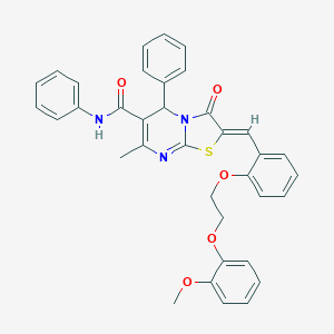 molecular formula C36H31N3O5S B304945 2-{2-[2-(2-methoxyphenoxy)ethoxy]benzylidene}-7-methyl-3-oxo-N,5-diphenyl-2,3-dihydro-5H-[1,3]thiazolo[3,2-a]pyrimidine-6-carboxamide 
