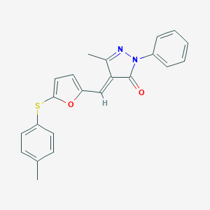 molecular formula C22H18N2O2S B304950 5-methyl-4-({5-[(4-methylphenyl)sulfanyl]-2-furyl}methylene)-2-phenyl-2,4-dihydro-3H-pyrazol-3-one 