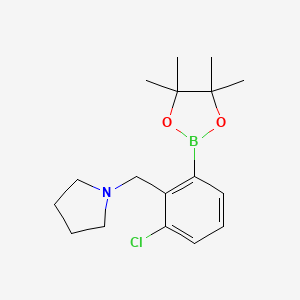 molecular formula C17H25BClNO2 B3049537 3-Chloro-2-(pyrrolidinomethyl)phenylboronic acid, pinacol ester CAS No. 2096341-78-3