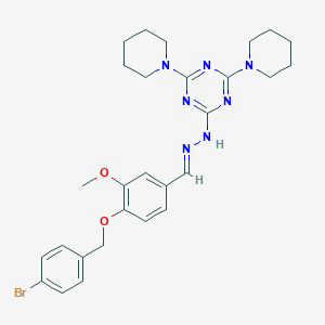 molecular formula C28H34BrN7O2 B304956 4-[(4-Bromobenzyl)oxy]-3-methoxybenzaldehyde (4,6-dipiperidin-1-yl-1,3,5-triazin-2-yl)hydrazone 