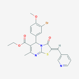 molecular formula C23H20BrN3O4S B304958 ethyl 5-(3-bromo-4-methoxyphenyl)-7-methyl-3-oxo-2-(3-pyridinylmethylene)-2,3-dihydro-5H-[1,3]thiazolo[3,2-a]pyrimidine-6-carboxylate 
