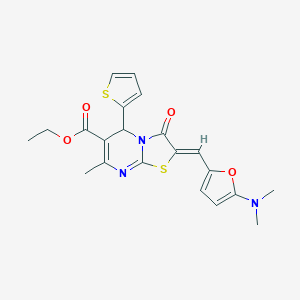 molecular formula C21H21N3O4S2 B304964 ethyl 2-{[5-(dimethylamino)-2-furyl]methylene}-7-methyl-3-oxo-5-(2-thienyl)-2,3-dihydro-5H-[1,3]thiazolo[3,2-a]pyrimidine-6-carboxylate 
