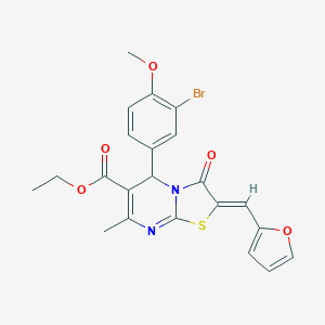 molecular formula C22H19BrN2O5S B304966 ethyl (2Z)-5-(3-bromo-4-methoxyphenyl)-2-(furan-2-ylmethylidene)-7-methyl-3-oxo-2,3-dihydro-5H-[1,3]thiazolo[3,2-a]pyrimidine-6-carboxylate 