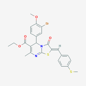 molecular formula C25H23BrN2O4S2 B304970 ethyl 5-(3-bromo-4-methoxyphenyl)-7-methyl-2-[4-(methylsulfanyl)benzylidene]-3-oxo-2,3-dihydro-5H-[1,3]thiazolo[3,2-a]pyrimidine-6-carboxylate 