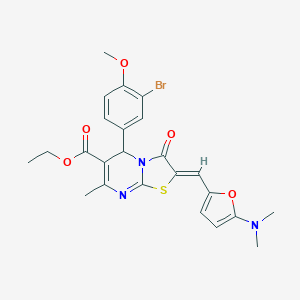 molecular formula C24H24BrN3O5S B304971 ethyl (2Z)-5-(3-bromo-4-methoxyphenyl)-2-{[5-(dimethylamino)furan-2-yl]methylidene}-7-methyl-3-oxo-2,3-dihydro-5H-[1,3]thiazolo[3,2-a]pyrimidine-6-carboxylate 