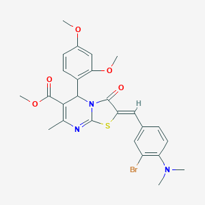 molecular formula C26H26BrN3O5S B304972 methyl 2-[3-bromo-4-(dimethylamino)benzylidene]-5-(2,4-dimethoxyphenyl)-7-methyl-3-oxo-2,3-dihydro-5H-[1,3]thiazolo[3,2-a]pyrimidine-6-carboxylate 