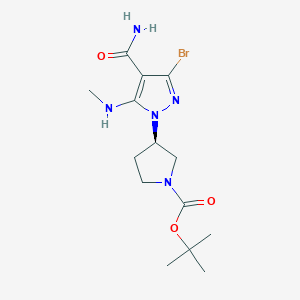 molecular formula C14H22BrN5O3 B3049721 tert-butyl (3R)-3-[3-bromo-4-carbamoyl-5-(methylamino)pyrazol-1-yl]pyrrolidine-1-carboxylate CAS No. 2173637-25-5