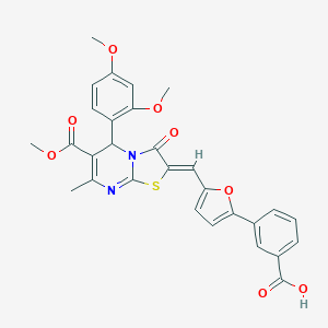 molecular formula C29H24N2O8S B304974 3-{5-[(5-(2,4-dimethoxyphenyl)-6-(methoxycarbonyl)-7-methyl-3-oxo-5H-[1,3]thiazolo[3,2-a]pyrimidin-2(3H)-ylidene)methyl]-2-furyl}benzoic acid 