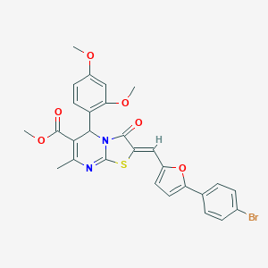 molecular formula C28H23BrN2O6S B304975 methyl 2-{[5-(4-bromophenyl)-2-furyl]methylene}-5-(2,4-dimethoxyphenyl)-7-methyl-3-oxo-2,3-dihydro-5H-[1,3]thiazolo[3,2-a]pyrimidine-6-carboxylate 