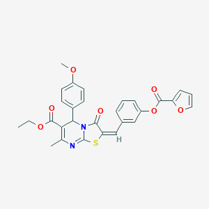 molecular formula C29H24N2O7S B304990 ethyl 2-[3-(2-furoyloxy)benzylidene]-5-(4-methoxyphenyl)-7-methyl-3-oxo-2,3-dihydro-5H-[1,3]thiazolo[3,2-a]pyrimidine-6-carboxylate 