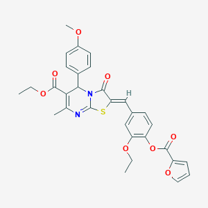 molecular formula C31H28N2O8S B304991 ethyl 2-[3-ethoxy-4-(2-furoyloxy)benzylidene]-5-(4-methoxyphenyl)-7-methyl-3-oxo-2,3-dihydro-5H-[1,3]thiazolo[3,2-a]pyrimidine-6-carboxylate 