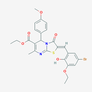molecular formula C26H25BrN2O6S B304994 ethyl 2-(5-bromo-3-ethoxy-2-hydroxybenzylidene)-5-(4-methoxyphenyl)-7-methyl-3-oxo-2,3-dihydro-5H-[1,3]thiazolo[3,2-a]pyrimidine-6-carboxylate 