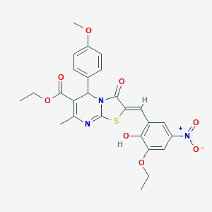 molecular formula C26H25N3O8S B304995 ethyl 2-{3-ethoxy-2-hydroxy-5-nitrobenzylidene}-5-(4-methoxyphenyl)-7-methyl-3-oxo-2,3-dihydro-5H-[1,3]thiazolo[3,2-a]pyrimidine-6-carboxylate 