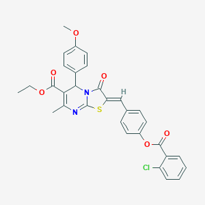 molecular formula C31H25ClN2O6S B304998 ethyl 2-{4-[(2-chlorobenzoyl)oxy]benzylidene}-5-(4-methoxyphenyl)-7-methyl-3-oxo-2,3-dihydro-5H-[1,3]thiazolo[3,2-a]pyrimidine-6-carboxylate 