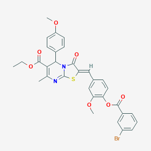 molecular formula C32H27BrN2O7S B304999 ethyl 2-{4-[(3-bromobenzoyl)oxy]-3-methoxybenzylidene}-5-(4-methoxyphenyl)-7-methyl-3-oxo-2,3-dihydro-5H-[1,3]thiazolo[3,2-a]pyrimidine-6-carboxylate 