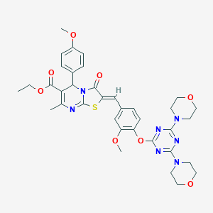 molecular formula C36H39N7O8S B305002 ethyl 2-(4-{[4,6-di(4-morpholinyl)-1,3,5-triazin-2-yl]oxy}-3-methoxybenzylidene)-5-(4-methoxyphenyl)-7-methyl-3-oxo-2,3-dihydro-5H-[1,3]thiazolo[3,2-a]pyrimidine-6-carboxylate 