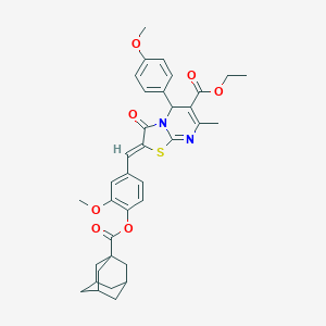 molecular formula C36H38N2O7S B305003 ethyl 2-{4-[(1-adamantylcarbonyl)oxy]-3-methoxybenzylidene}-5-(4-methoxyphenyl)-7-methyl-3-oxo-2,3-dihydro-5H-[1,3]thiazolo[3,2-a]pyrimidine-6-carboxylate 