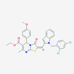 molecular formula C33H27Cl2N3O4S B305008 ethyl 2-{[1-(2,4-dichlorobenzyl)-1H-indol-2-yl]methylene}-5-(4-methoxyphenyl)-7-methyl-3-oxo-2,3-dihydro-5H-[1,3]thiazolo[3,2-a]pyrimidine-6-carboxylate 