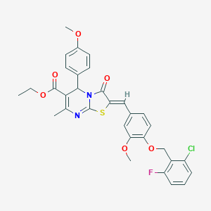 molecular formula C32H28ClFN2O6S B305019 ethyl 2-{4-[(2-chloro-6-fluorobenzyl)oxy]-3-methoxybenzylidene}-5-(4-methoxyphenyl)-7-methyl-3-oxo-2,3-dihydro-5H-[1,3]thiazolo[3,2-a]pyrimidine-6-carboxylate 