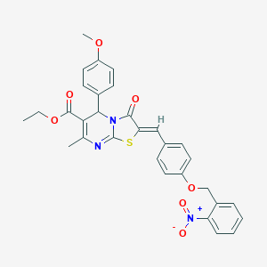 molecular formula C31H27N3O7S B305023 ethyl 2-[4-({2-nitrobenzyl}oxy)benzylidene]-5-(4-methoxyphenyl)-7-methyl-3-oxo-2,3-dihydro-5H-[1,3]thiazolo[3,2-a]pyrimidine-6-carboxylate 