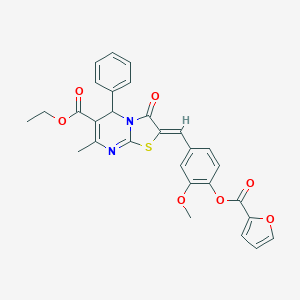 molecular formula C29H24N2O7S B305027 ethyl 2-[4-(2-furoyloxy)-3-methoxybenzylidene]-7-methyl-3-oxo-5-phenyl-2,3-dihydro-5H-[1,3]thiazolo[3,2-a]pyrimidine-6-carboxylate 