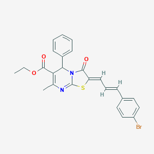 molecular formula C25H21BrN2O3S B305028 ethyl 2-[3-(4-bromophenyl)-2-propenylidene]-7-methyl-3-oxo-5-phenyl-2,3-dihydro-5H-[1,3]thiazolo[3,2-a]pyrimidine-6-carboxylate 