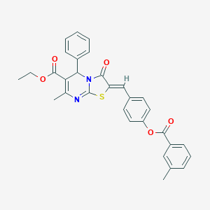 molecular formula C31H26N2O5S B305031 ethyl 7-methyl-2-{4-[(3-methylbenzoyl)oxy]benzylidene}-3-oxo-5-phenyl-2,3-dihydro-5H-[1,3]thiazolo[3,2-a]pyrimidine-6-carboxylate 
