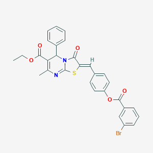 molecular formula C30H23BrN2O5S B305033 ethyl 2-{4-[(3-bromobenzoyl)oxy]benzylidene}-7-methyl-3-oxo-5-phenyl-2,3-dihydro-5H-[1,3]thiazolo[3,2-a]pyrimidine-6-carboxylate 